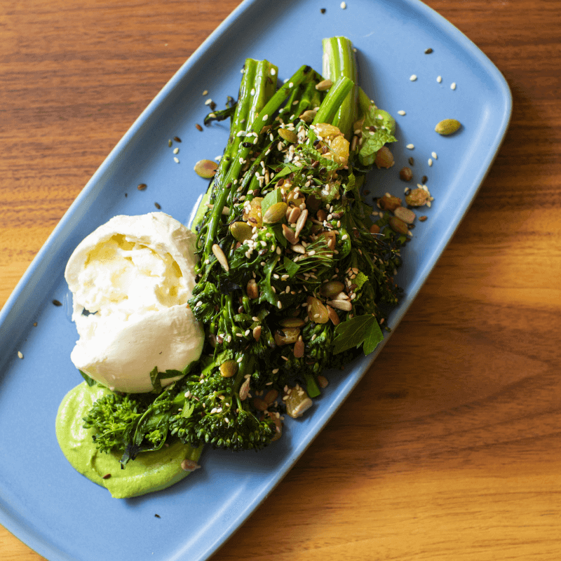 We offer only the freshest ingredients as show in our Grilled broccoli & burrata dish.